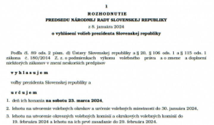 Fotka - VYHLÁSENIE: Voľby prezidenta SR 2024